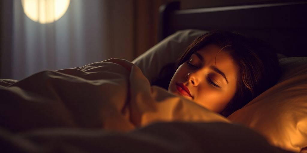 Person sleeping peacefully under covers.