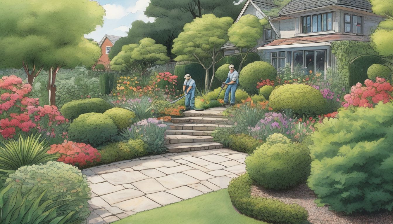 professional landscaper maintaining garden