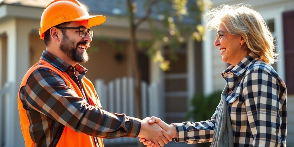 Contractor smiling with satisfied customer.