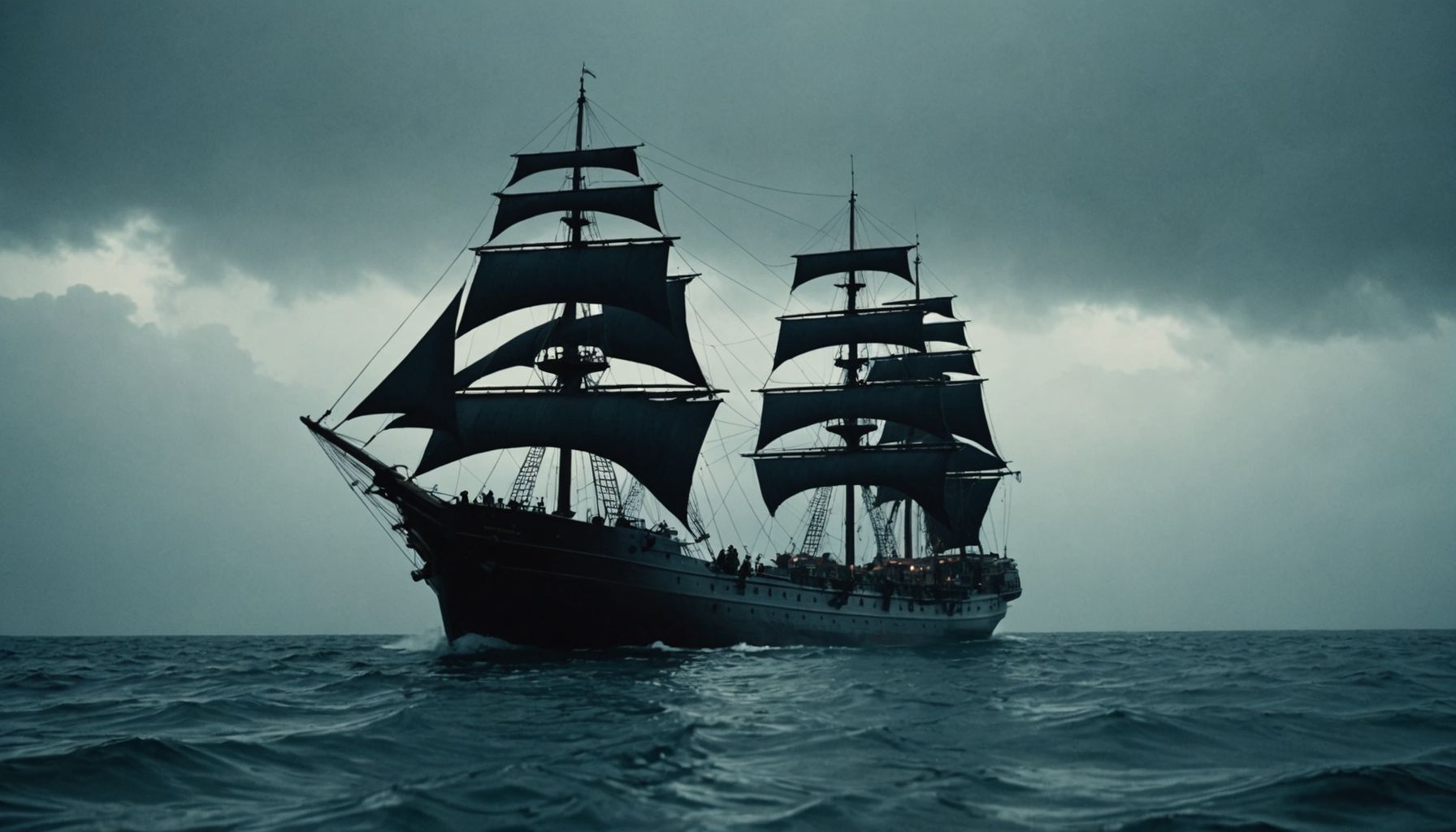 A ship vanishing in the Bermuda Triangle's misty waters.
