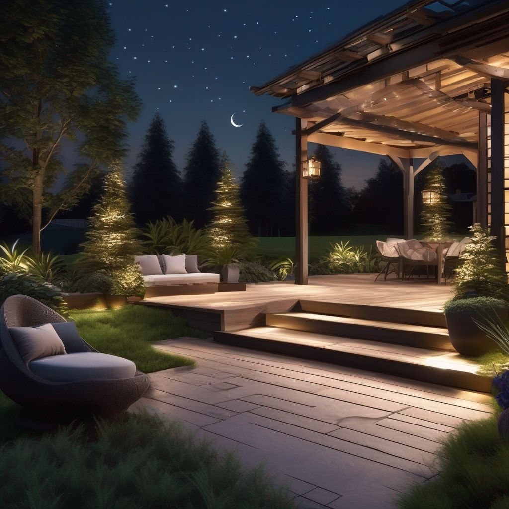 beautiful landscape design with magical outdoor lighting at night