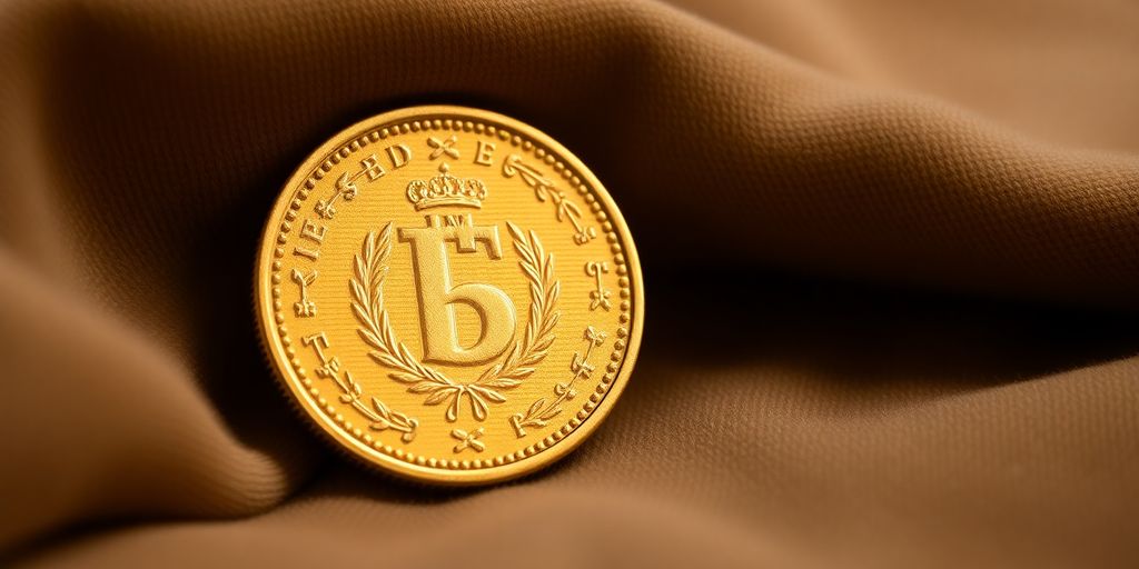 Pièce d'or sur un tissu en velours.