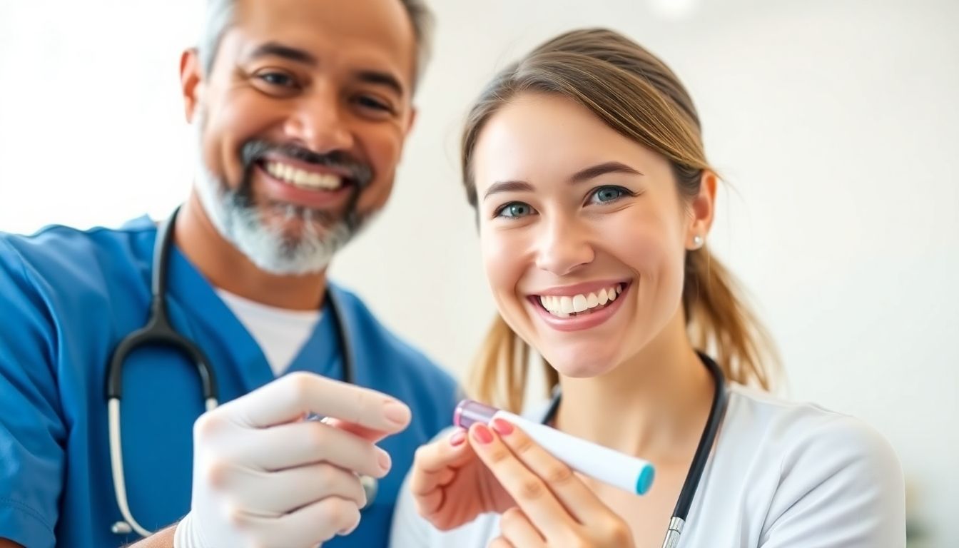 Smiling person in a medical setting, promoting heart health awareness.