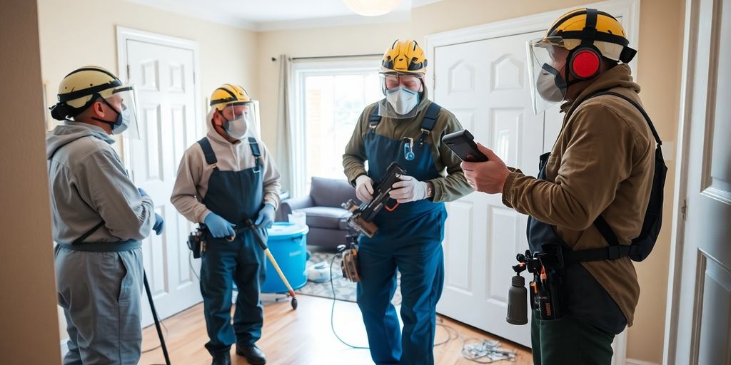 Mold remediation team working in a residential home.