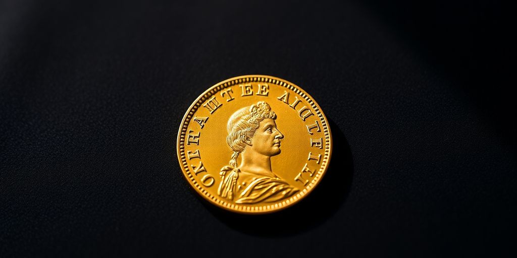 Pièce de Napoléon en or sur un tissu en velours.