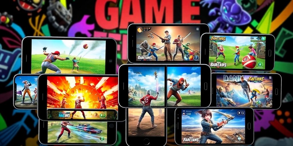 Colorful mobile devices featuring popular mobile games.