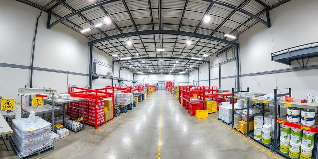 Expanded hazmat warehouse facility with organized hazardous materials.