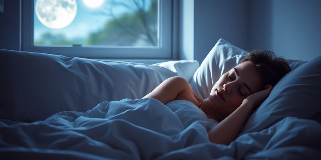 Person peacefully sleeping in a cozy bed.