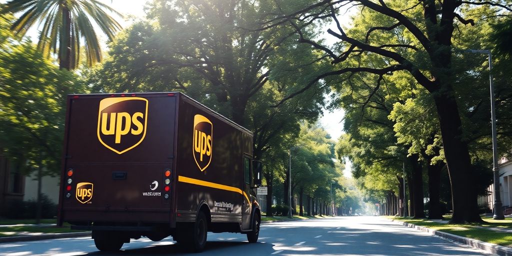 UPS delivery truck driving through Atlanta.