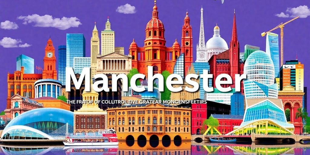 Historic and modern landmarks of Greater Manchester combined.