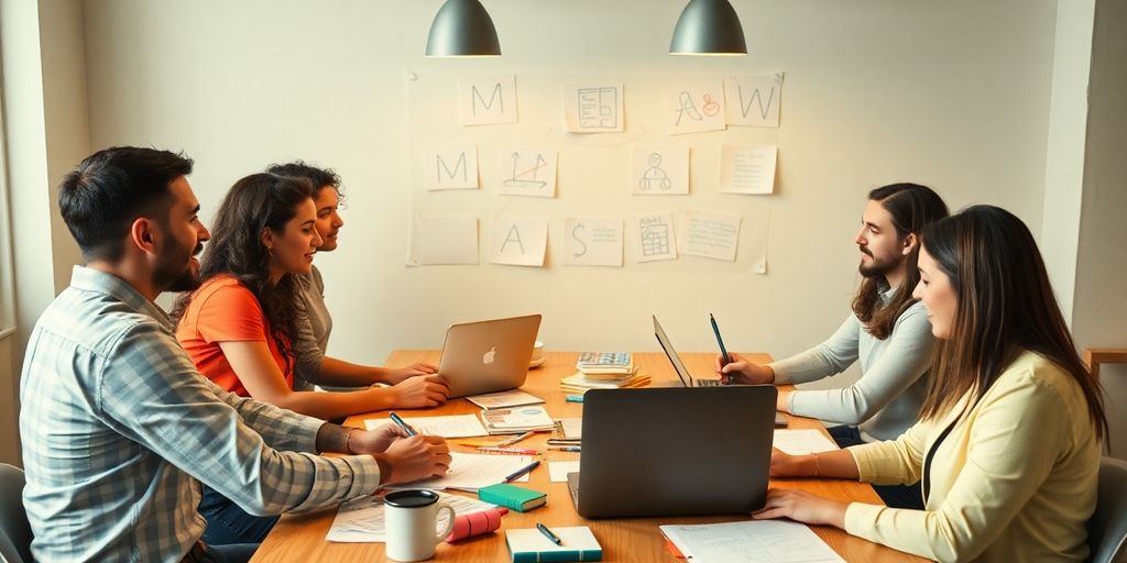 Equipe de marketing brainstorming para anúncios persuasivos.