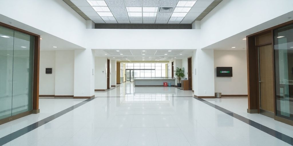 Sparkling clean commercial building interior after expert cleaning.