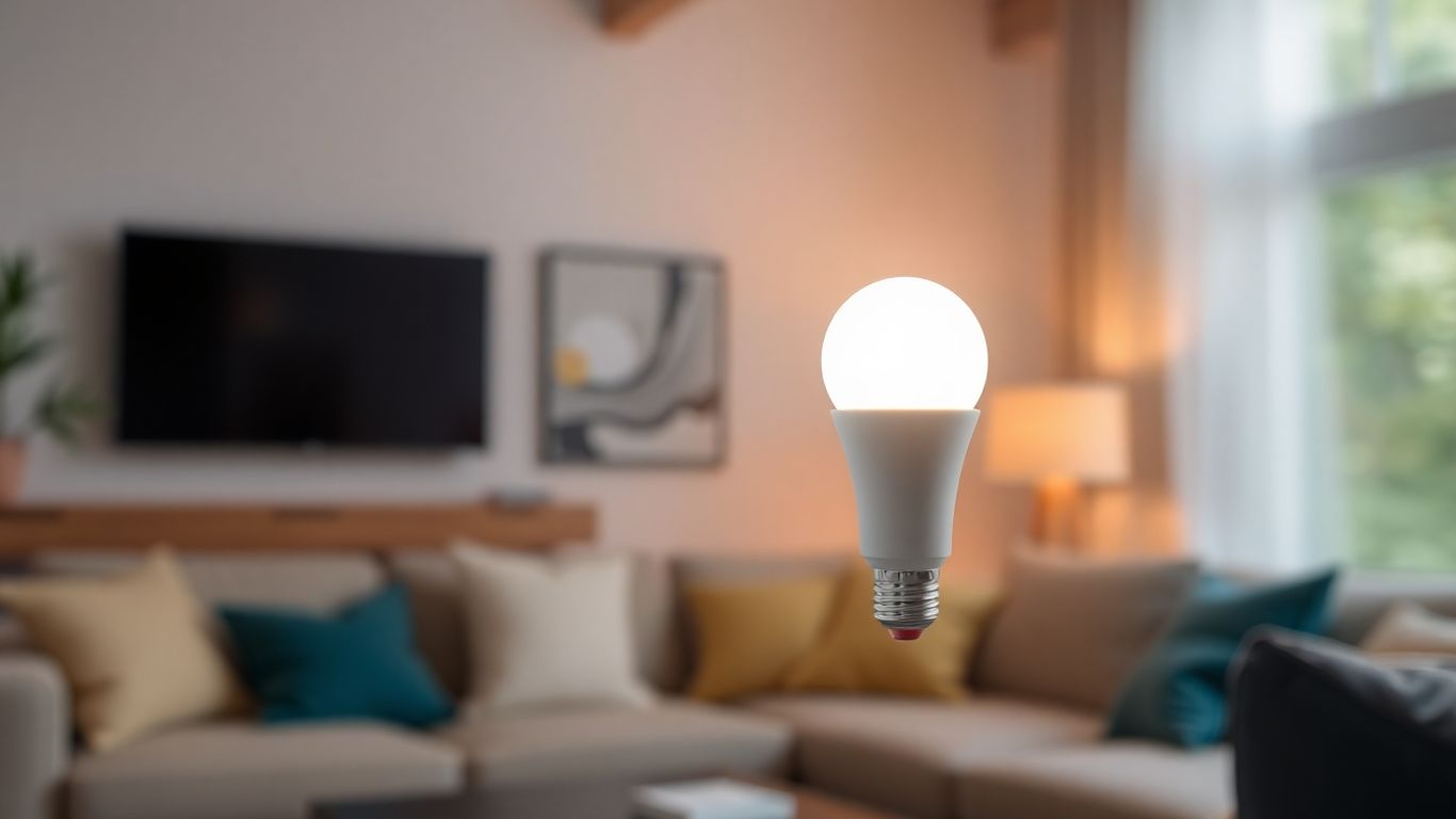 Ring A19 smart LED bulb glowing brightly.