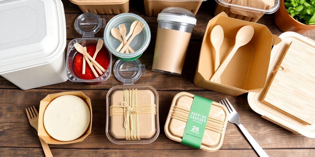 Biodegradable takeaway containers and cutlery.