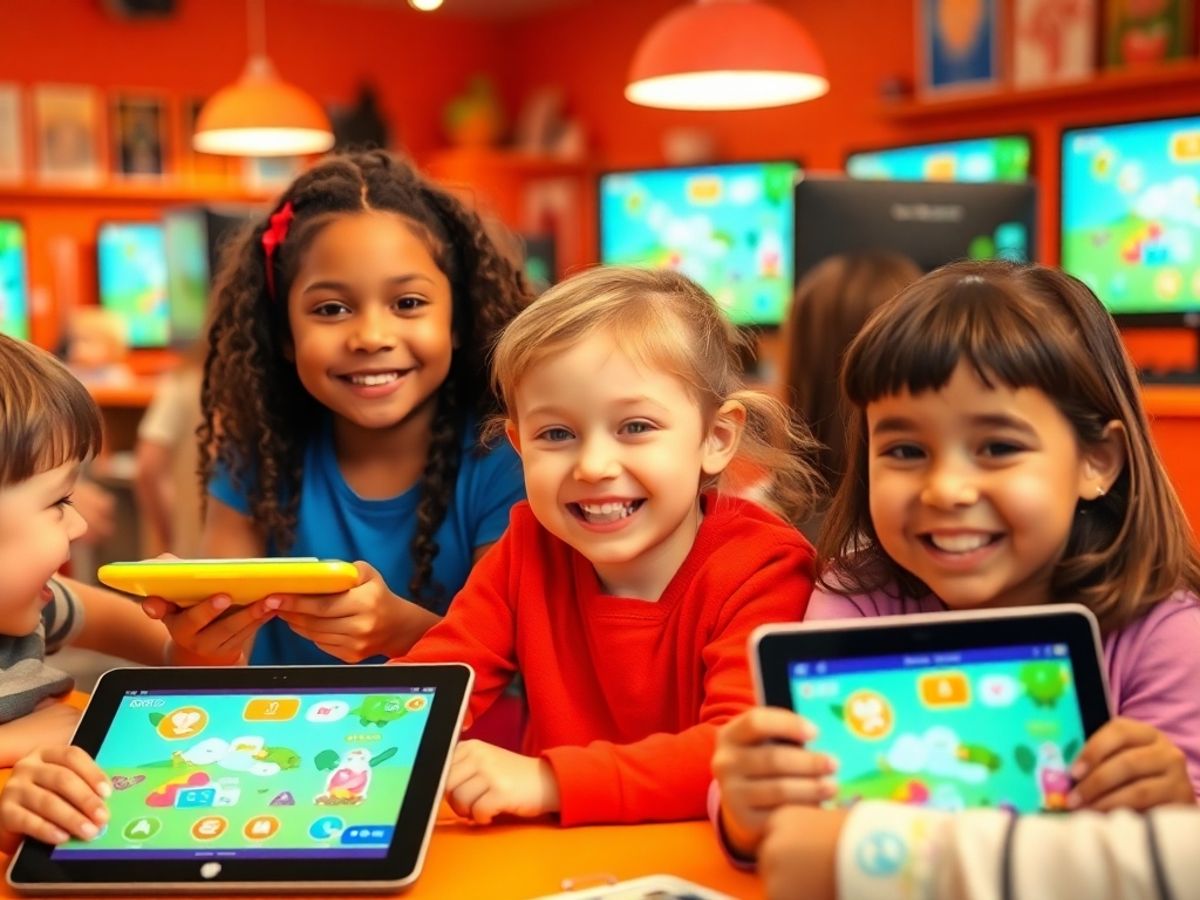 Copii jucându-se jocuri educaționale pe tablete.