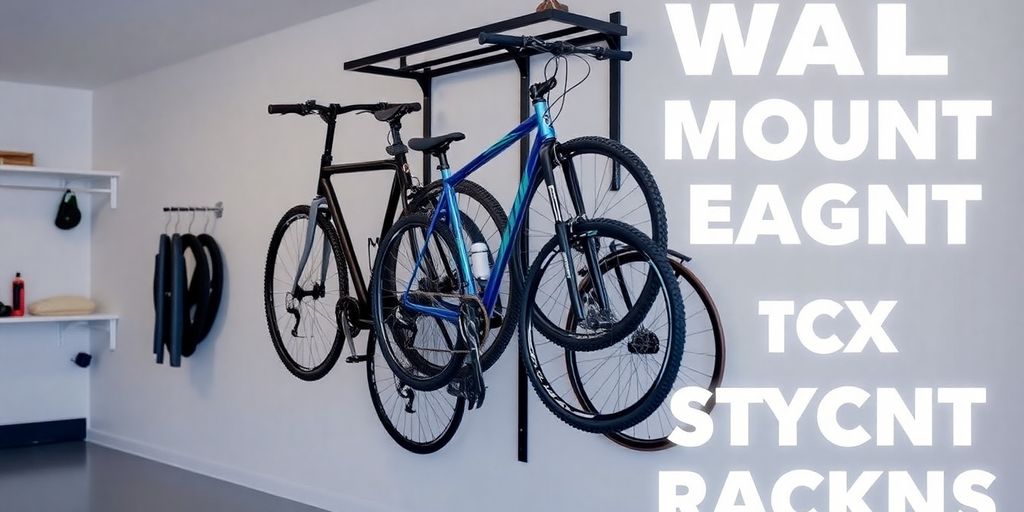 Wall mount cycle rack with multiple bikes in garage.