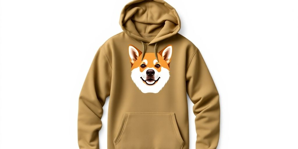 Center khaki hoodie for doge enthusiasts in a photo.