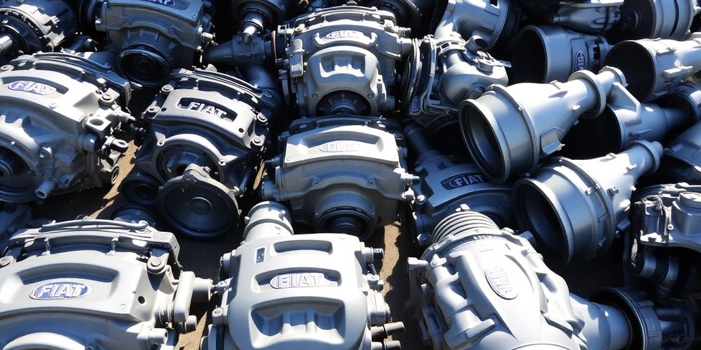 Fiat car parts neatly organized.