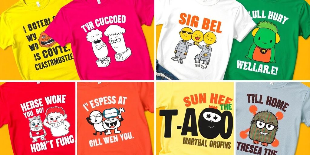 Five funny t-shirt designs that evoke laughter.
