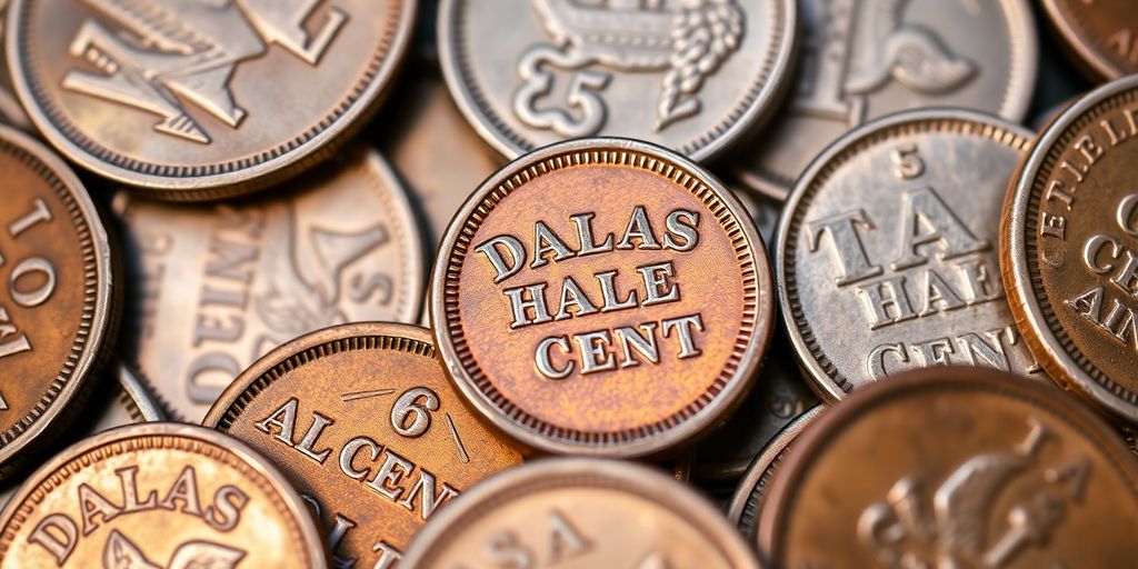 Collection of rare Dallas half cent coins.