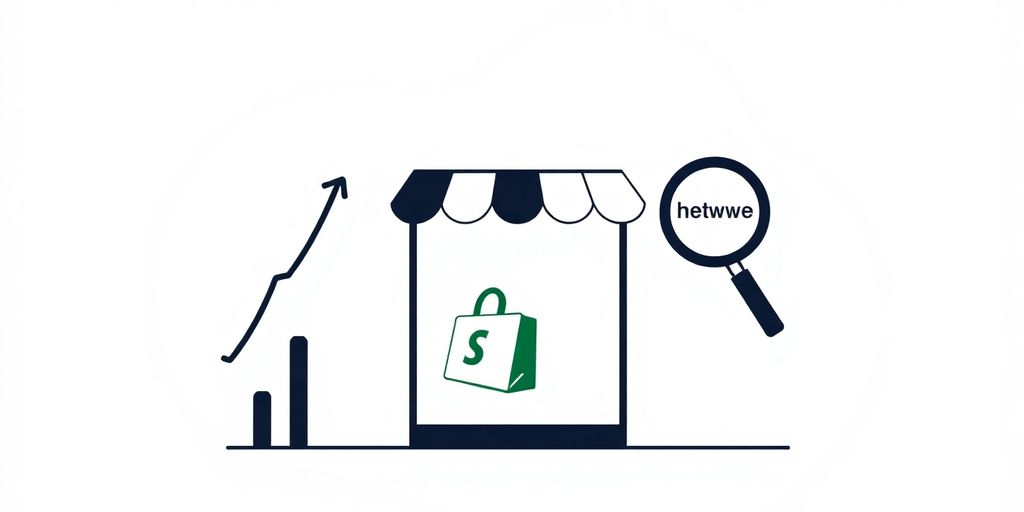 Shopify store growth diagram with upward trending arrows.