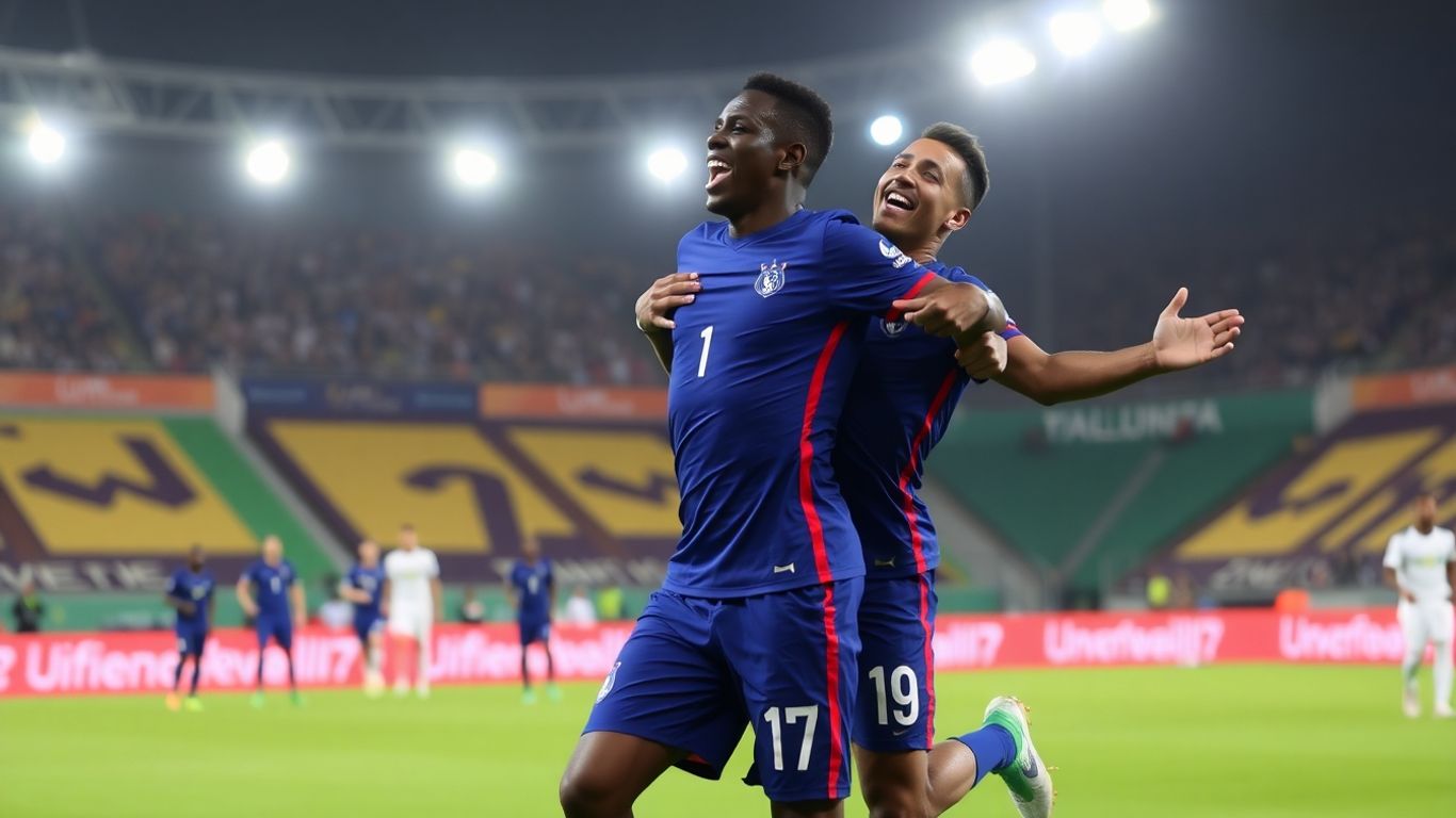 Mbappé et Olise célèbrent un but contre l'Ukraine.