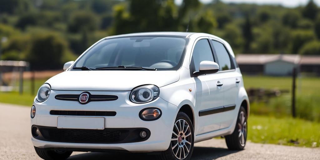 A white Fiat Panda parked outdoors.