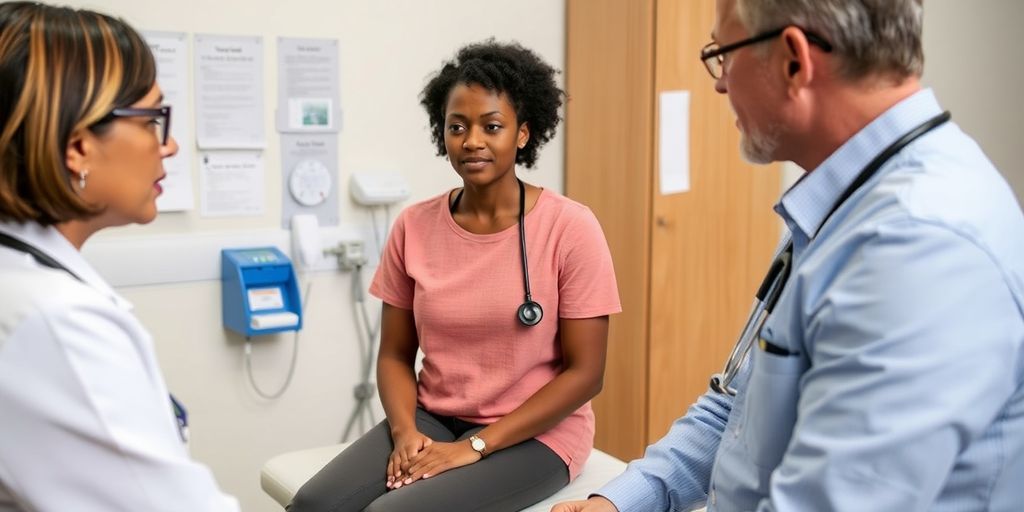 Healthcare professional talking to a patient about POTS.