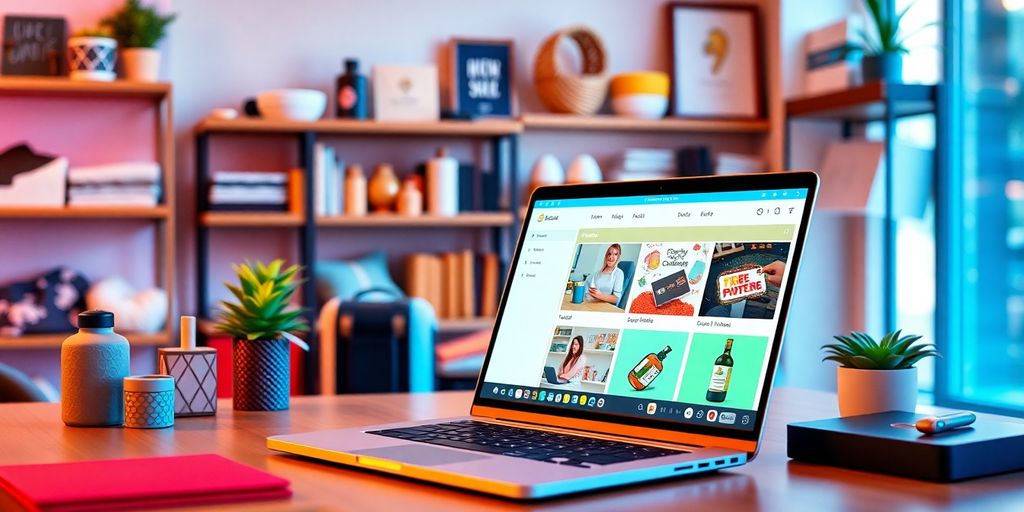 Boutique en ligne moderne avec produits bien rangés.