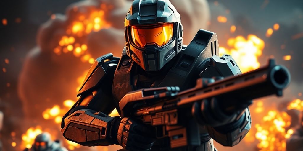 Master Chief dans une scène d'action épique de Halo.