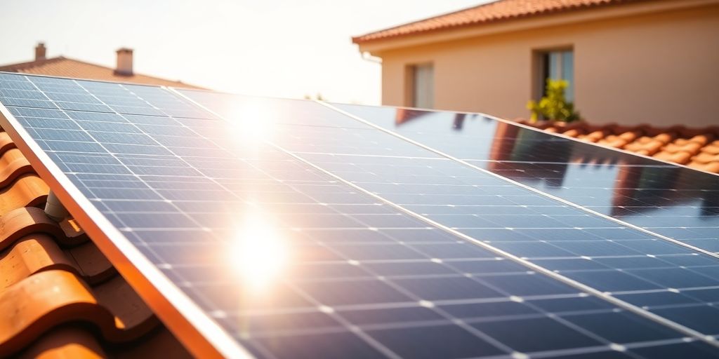 Solar panels on sunny roof of Perpignan