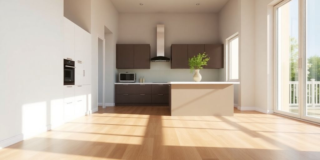 Modern kitchen with wood floors