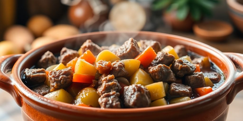 Hartige aardappelstoofpot met vlees en groenten