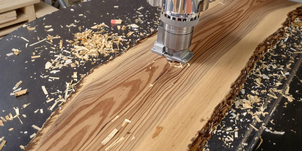 Milling a live edge wood slab with natural textures.