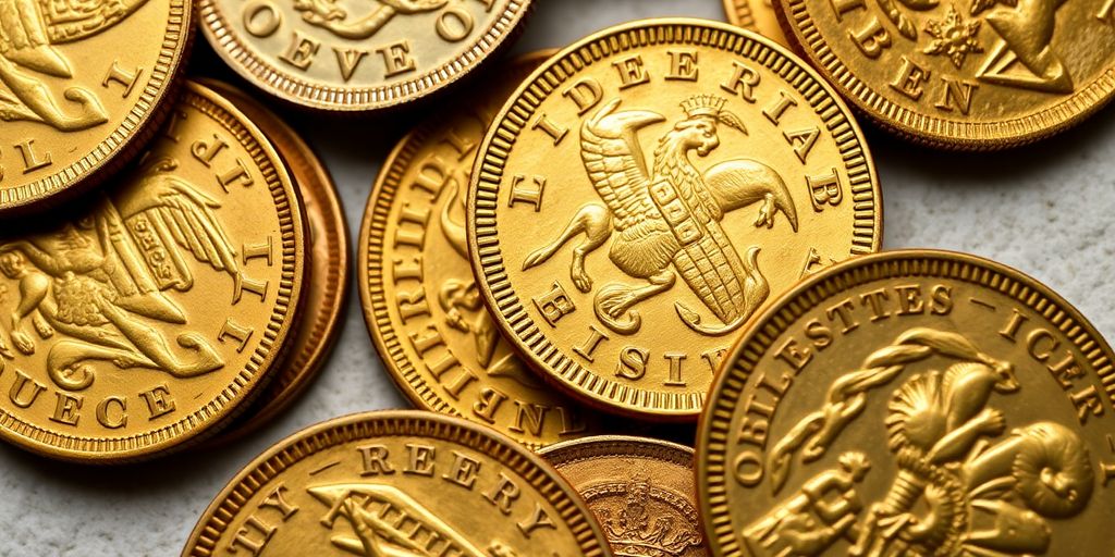 Gros plan sur des pièces d'or britanniques anciennes.