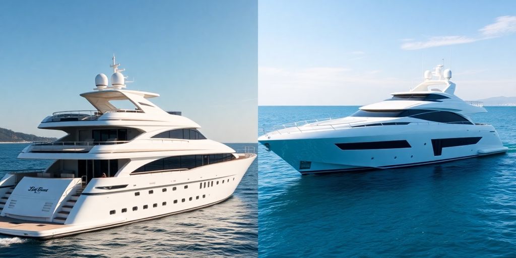 Large yacht anchored in a sunny, calm bay.
