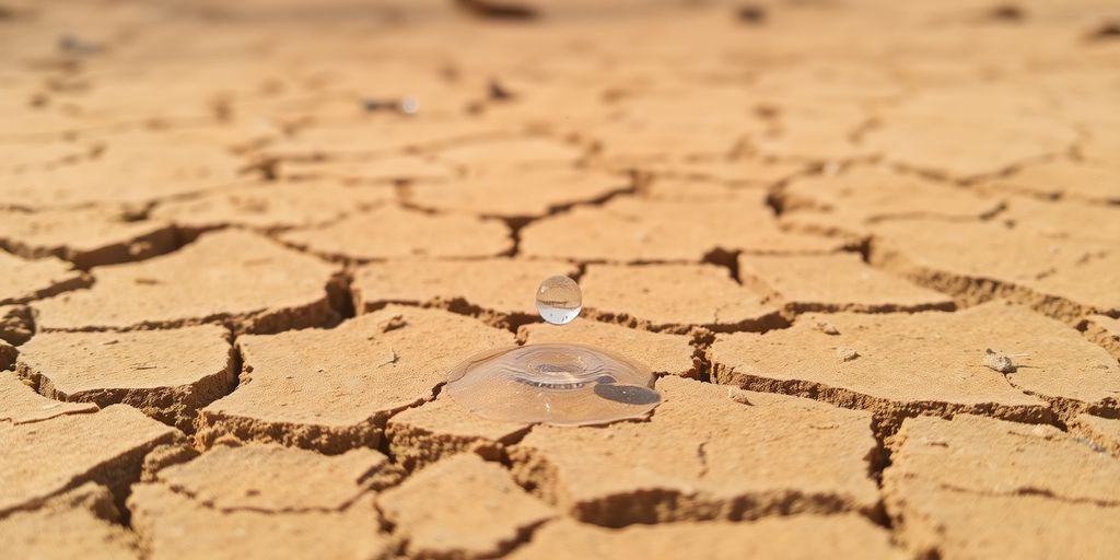 Gouttelettes d'eau tombant sur un sol sec.