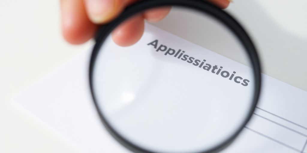 Magnifying glass over fellowship application.