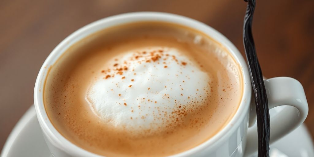 Frothy cappuccino with vanilla bean.