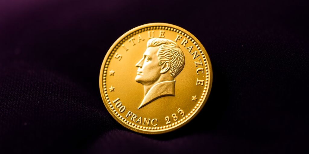Pièce de 100 francs Napoléon en or sur fond velours.