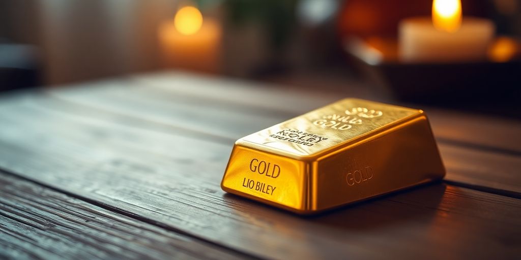 Lingot d'or sur une table en bois.