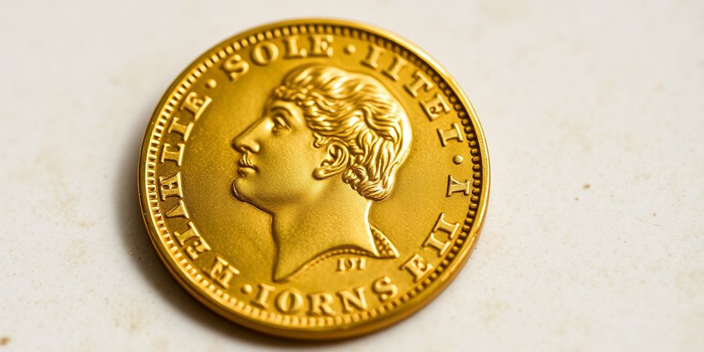 Pièce de monnaie Napoléon en or, détail riche et ancien.