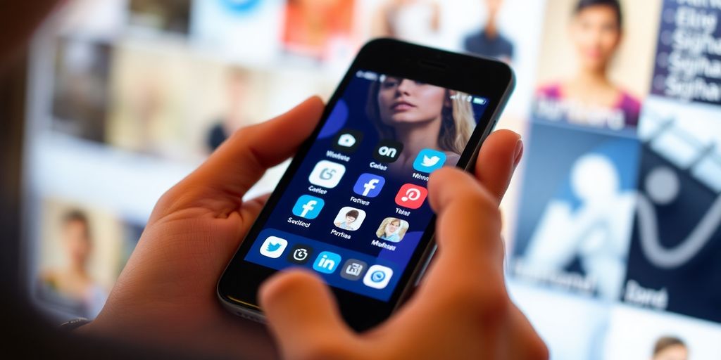 Person searching online profiles on a smartphone.