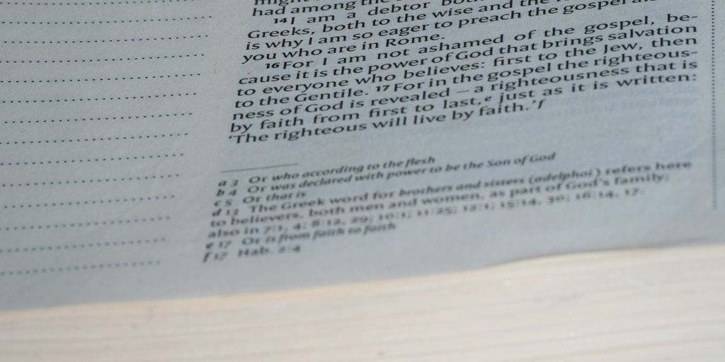 A close up of an open book on a table