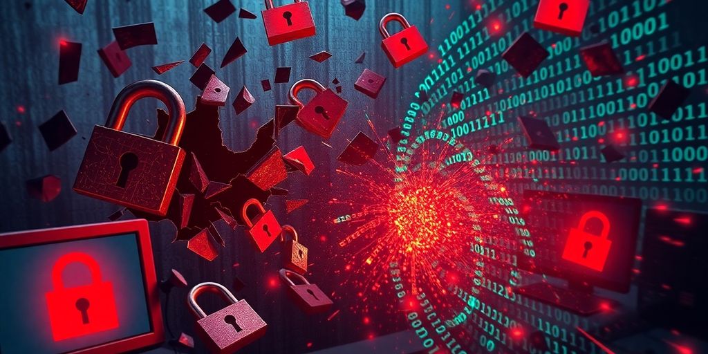 Une image de brèches de données avec des écrans d'alerte.