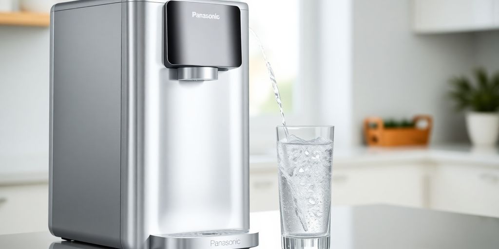 Panasonic alkaline water machine filling glass.