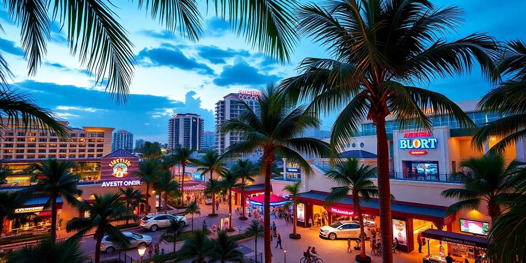 Aventura, Florida skyline with entertainment venues.