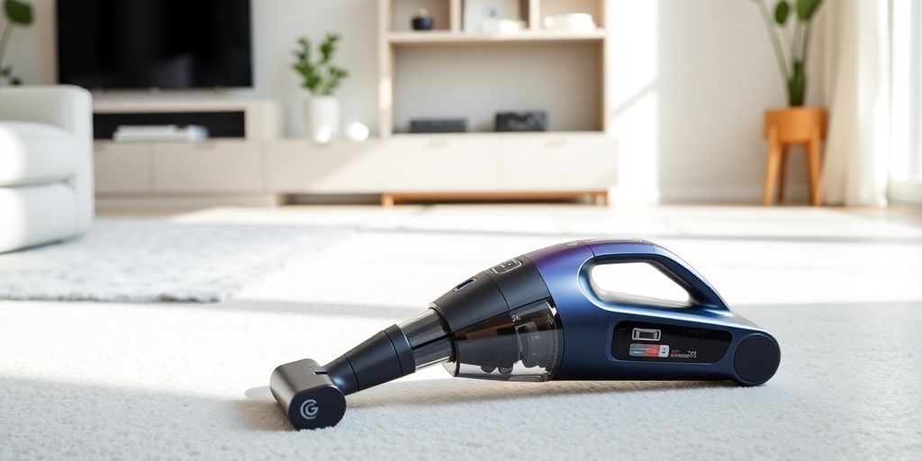 Samsung Jet 90 Staubsauger in einem modernen Wohnzimmer.