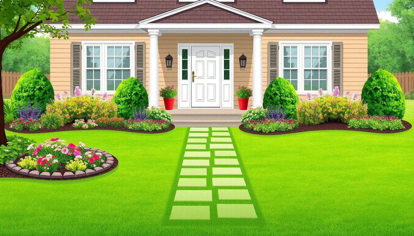 Beautifully landscaped front yard with lush lawn.