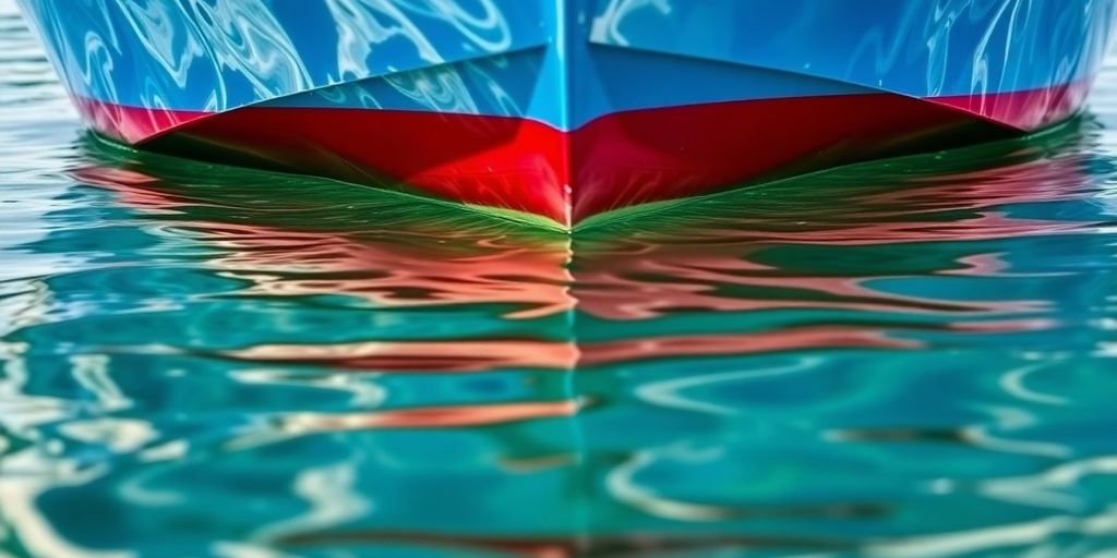 Close-up of a boat with visible tabs in water.